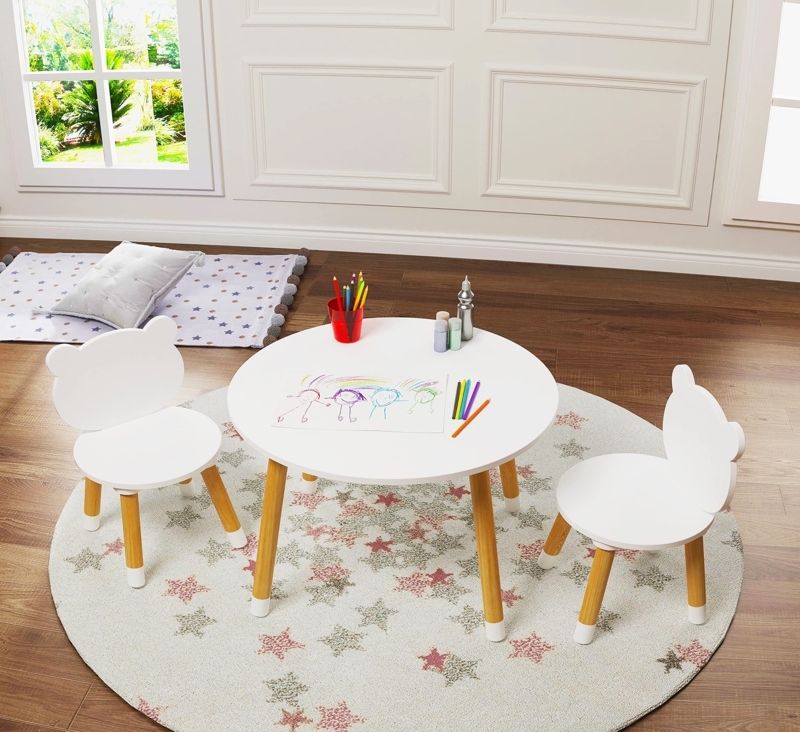 Kids Activity Table Set featuring Bear Ear Backrests and Dipped Legs