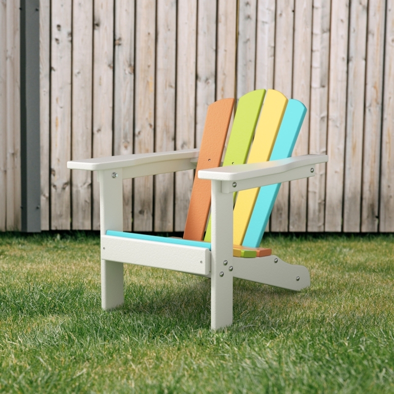 Kids Adirondack Chair Multicolored Slats White Frame Resin