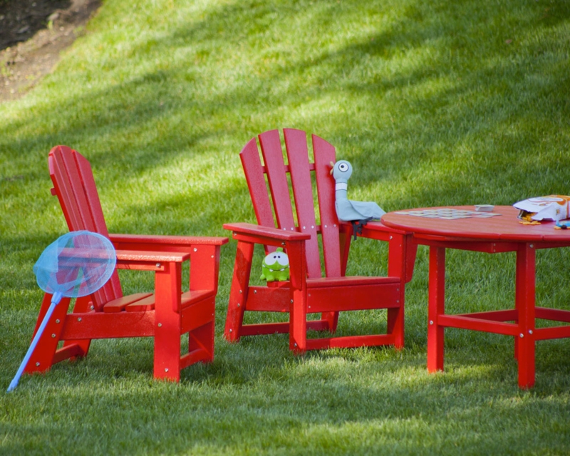 Kids Adirondack Chair Set Vibrant Red Composite Lumber Table