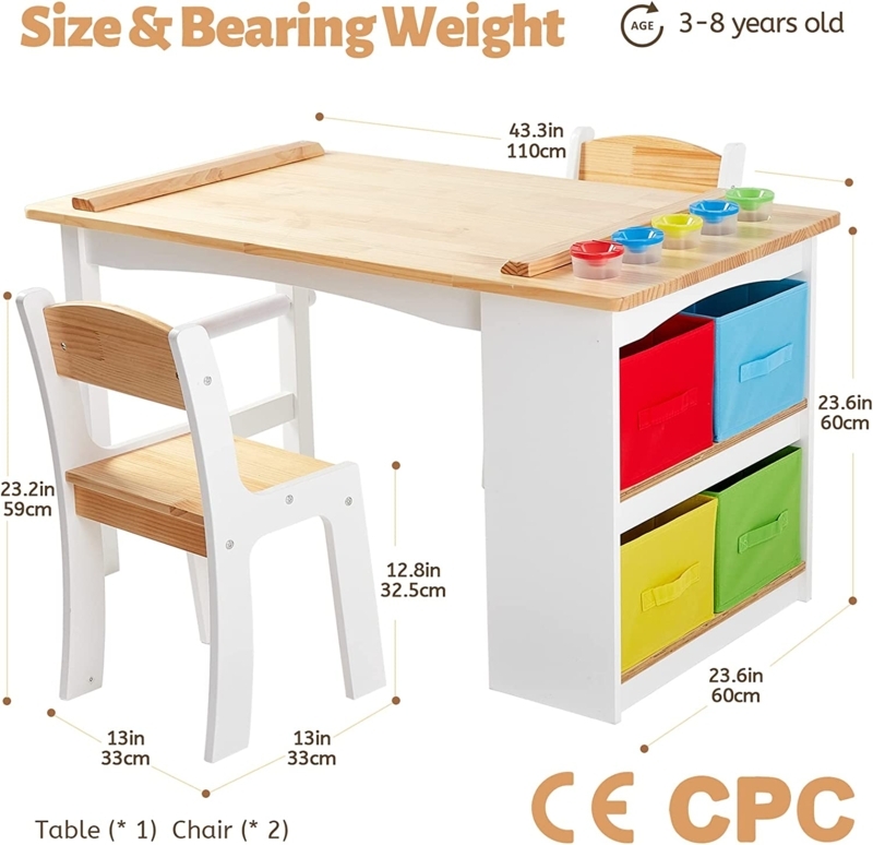 Kids Art Table Integrated Storage Paint Cup Holders Craft Table