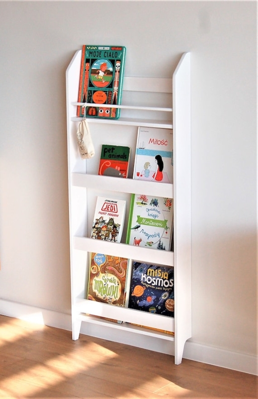 Kids Bookshelf Slim Profile Painted Finish with Tapered Feet.