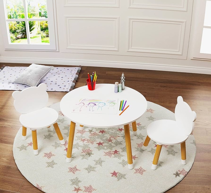 Kids Furniture Set Bear Ear Backrest Round Tabletop Scandi Style
