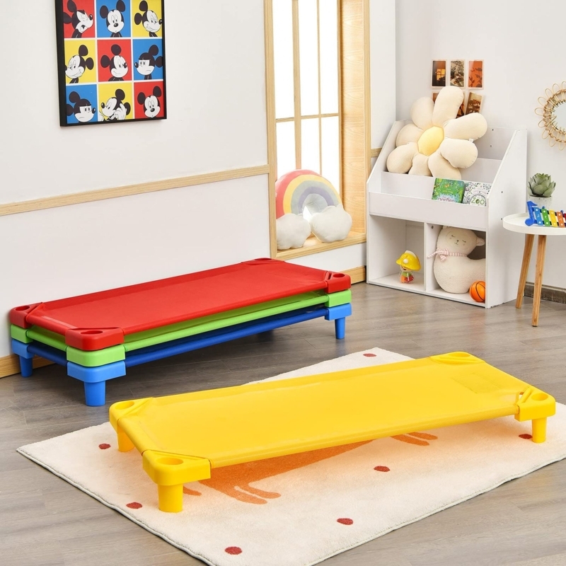 Kids Nap Cot, Easy Lift Corners, Primary Colors, Mesh Surface.
