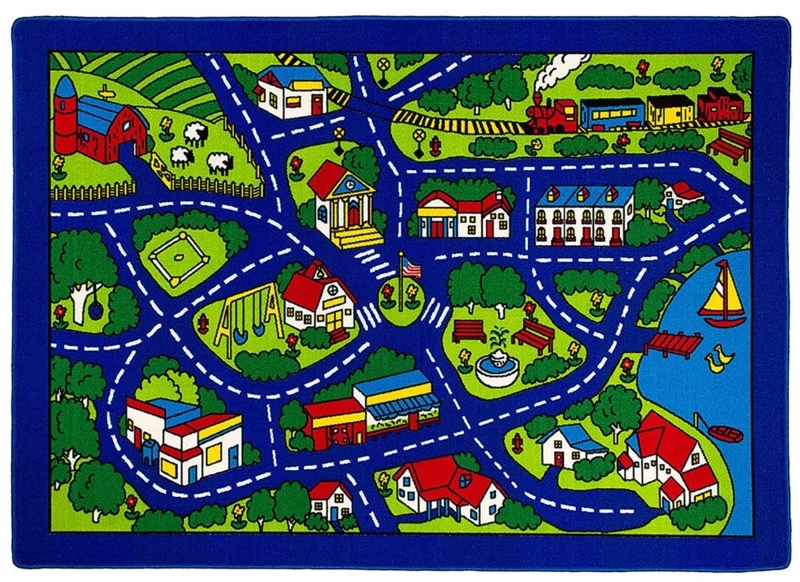 Kids Rug Thick Border High Contrast Palette Interactive Town Map