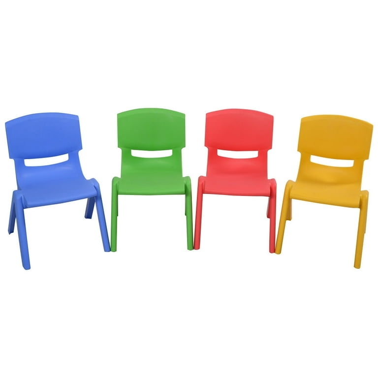 Kids Stackable Chair Primary Color Plastic Backrest Cutout Playroom