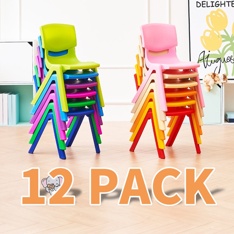 Kids Stacking Chair Rainbow Plastic Open Back Handle Playroom Seating