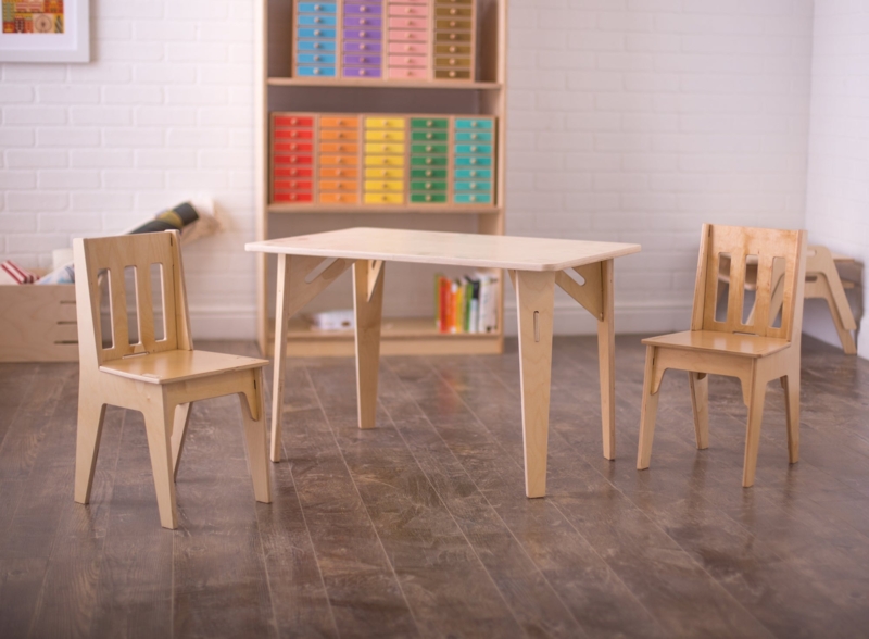 Kids Table And Chair Set Interlocking Joints Slotted Backrest Montessori