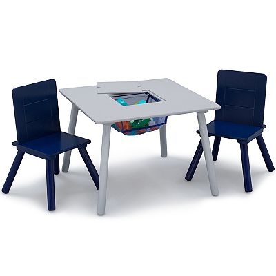Kids Table Chair Set with Central Mesh Storage Bin