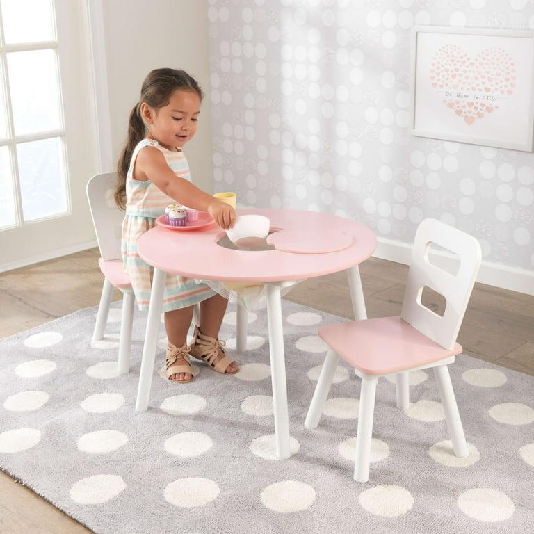 Kids Table Set in Pastel Pink with Center Storage Cutout and Mesh