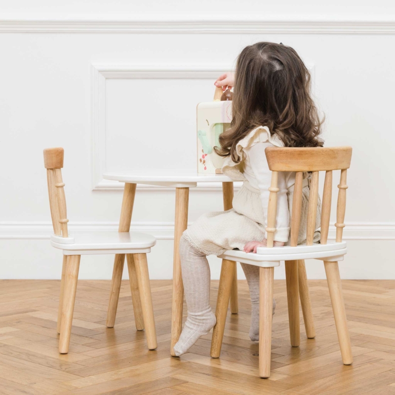 Kids Table Set Spindle Back Round Top Two Tone Modern Furniture