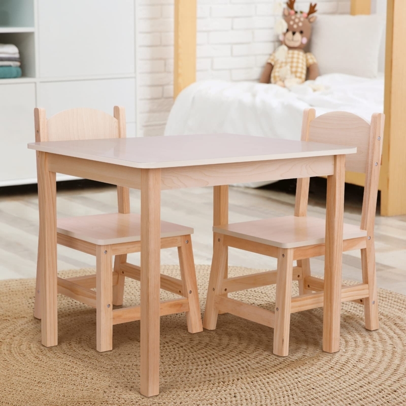 Kids Table Set Two Tone Finish Scandinavian Nursery Furniture Set