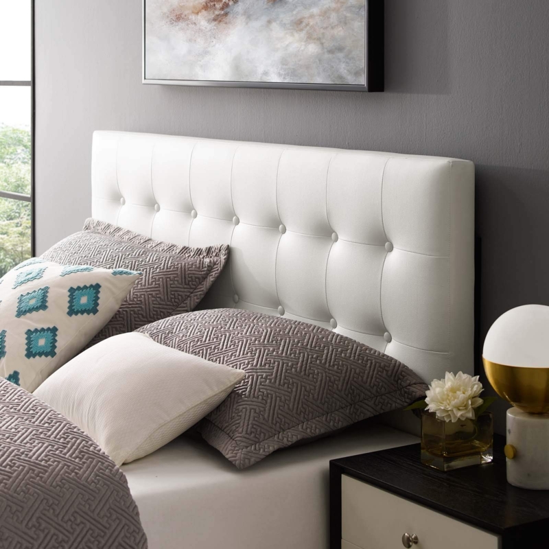 King Headboard, Faux Leather, Deep Button Tufted Grid Pattern