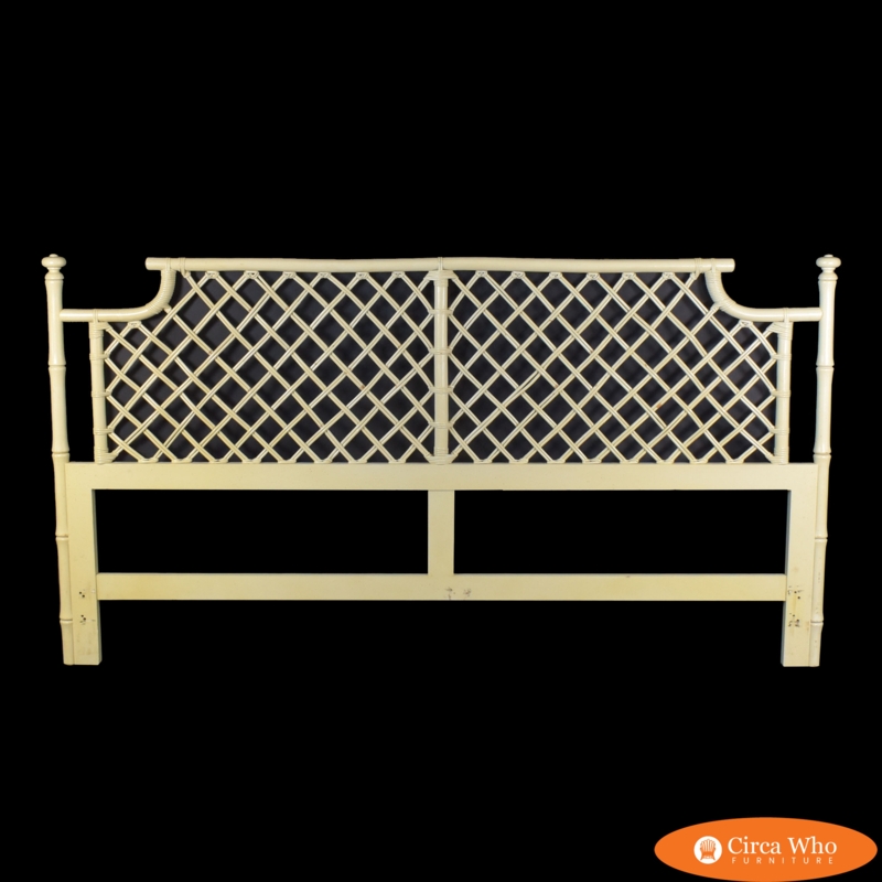 King Headboard Off White Faux Bamboo Diamond Lattice Palm Beach Regency