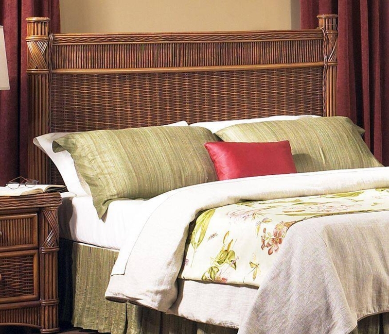 King Headboard Rattan Poles Criss Cross Binding Tropical Island Style