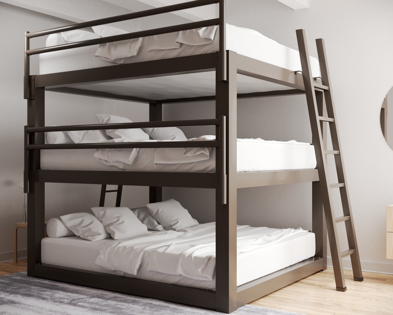 King Triple Bunk Bed Light Bronze Metal Frame