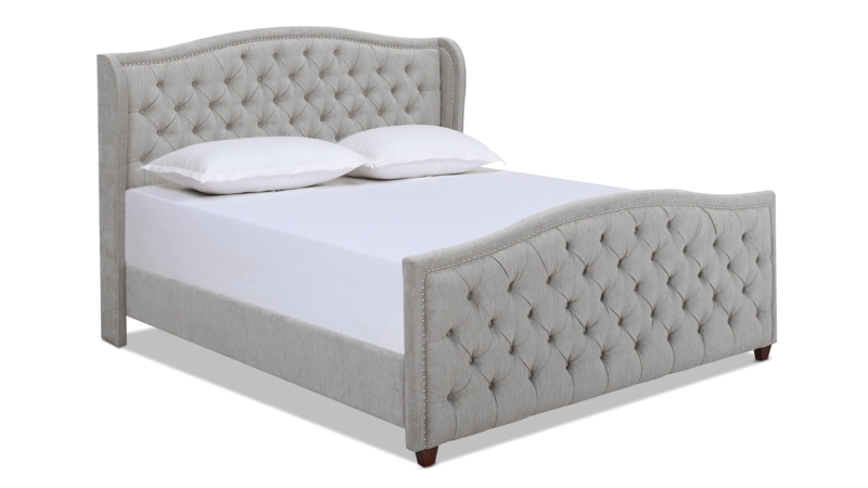 King Upholstered Bed: Arched Shelter Headboard & Deep Diamond Tufting