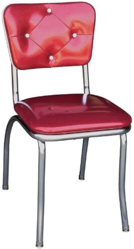 Kitchen Chair: Glittery Red Vinyl, Button Tufted Back, Retro Chrome