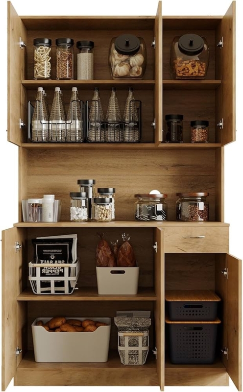 Kitchen Hutch with Wire Bottle Racks and Open Countertop