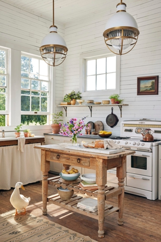 Kitchen Island Farmhouse Style Turned Legs Stone Top Slatted Shelf