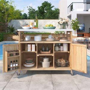Kitchen Island Natural Wood White Countertop Locking Casters