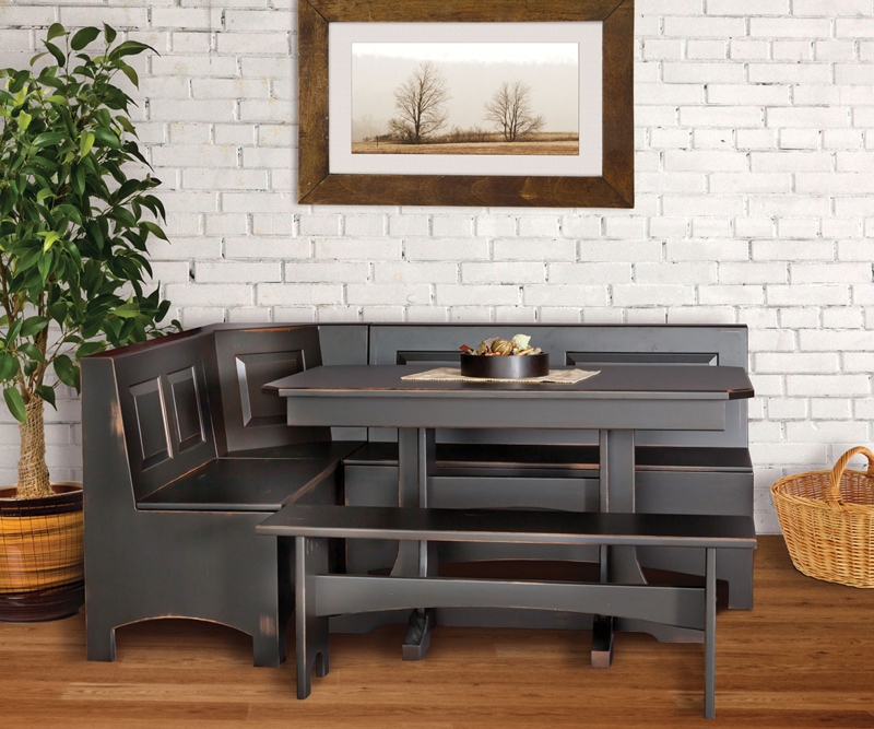 Kitchen Nook Set with Distressed Charcoal Finish and Paneled Back.