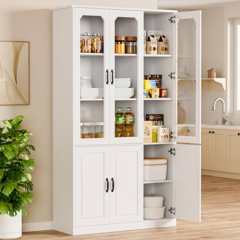 Kitchen Pantry: White Arched Glass Doors Farmhouse Storage