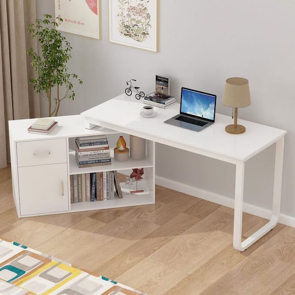 L-Shape Desk with Distinctive U-Shaped Leg and Layered Top Design