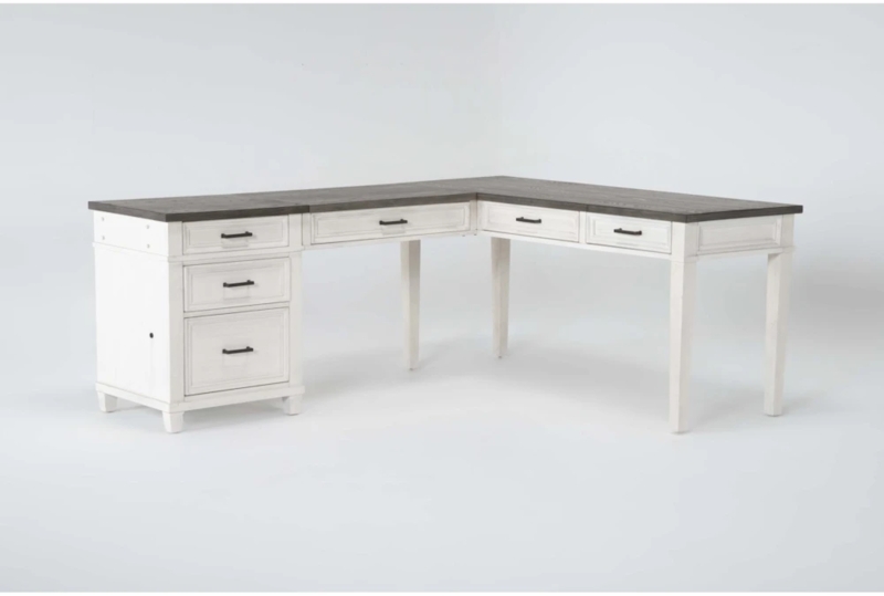 L-Shaped Desk featuring Modular Construction and Paneled Details