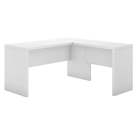 L-Shaped Desk in Pure White with Solid Side Panels and Matte Finish