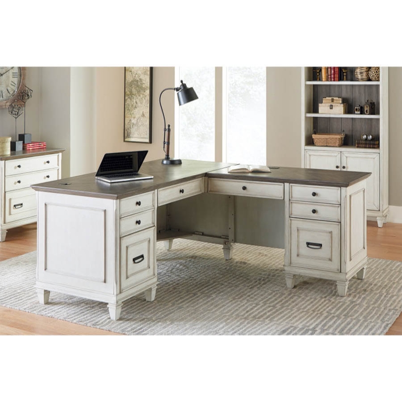 L-Shaped Desk with Decorative Bracket Feet and Two-Tone Finish