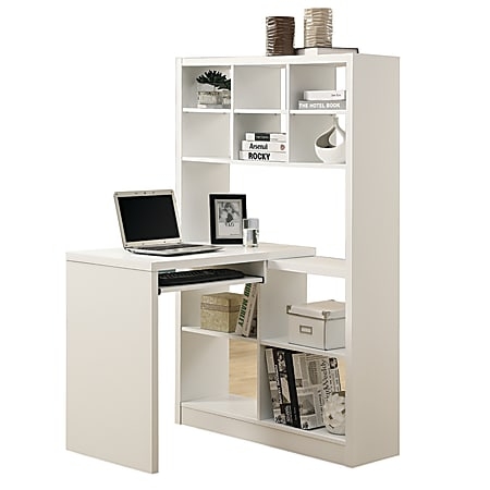 L-Shaped Desk with Integrated Shelving Hutch and Keyboard Tray