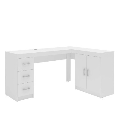 L-Shaped Desk with Three Drawers and Two-Door Storage Cabinet