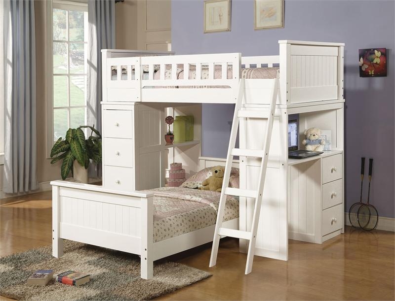 L-Shaped Loft Bed System With Desk And Chest, Beadboard Paneling