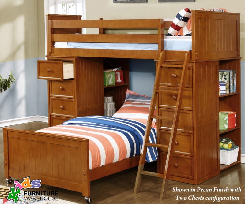 L-Shaped Mission Style Loft Bed in Pecan Finish