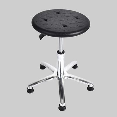 Lab Stool Adjustable Matte Black Textured Seat Polished Silver Base