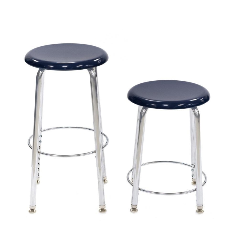 Lab Stool Adjustable Navy Blue Plastic Seat Chrome Art Studio Seating