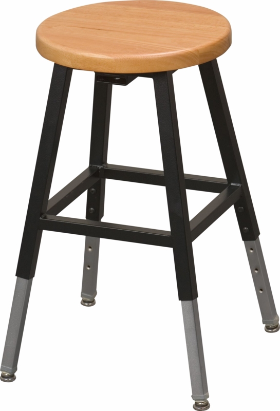 Lab Stool Adjustable Wood Toned Seat Matte Black Square Footrest