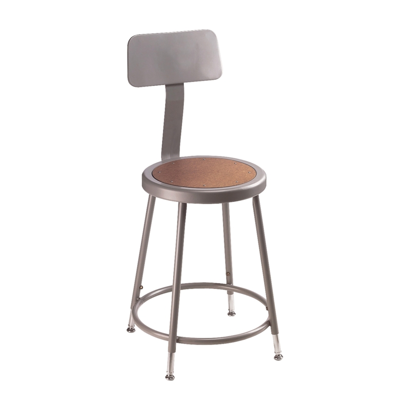 Lab Stool Backrest Gray Metal Frame Wood Toned Seat Vintage Style