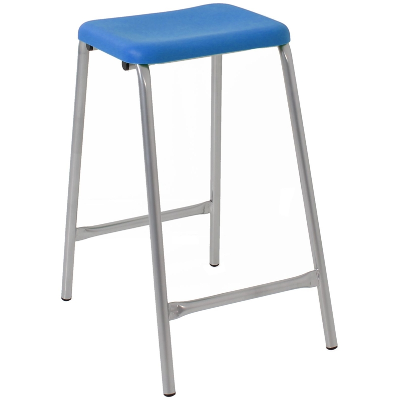 Lab Stool Cobalt Blue Contoured Plastic Seat Satin Silver Frame