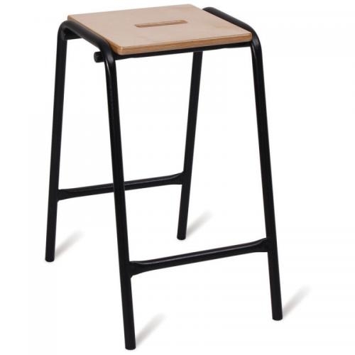 Lab Stool Matte Black Frame Pale Wood Seat Carry Handle Slot