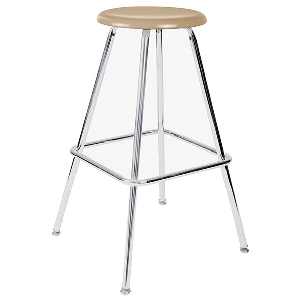 Lab Stool Warm Beige Seat Polished Chrome Frame Splayed Legs