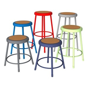 Lab Stools Set Multi Colored Frames Round Seats Varying Heights