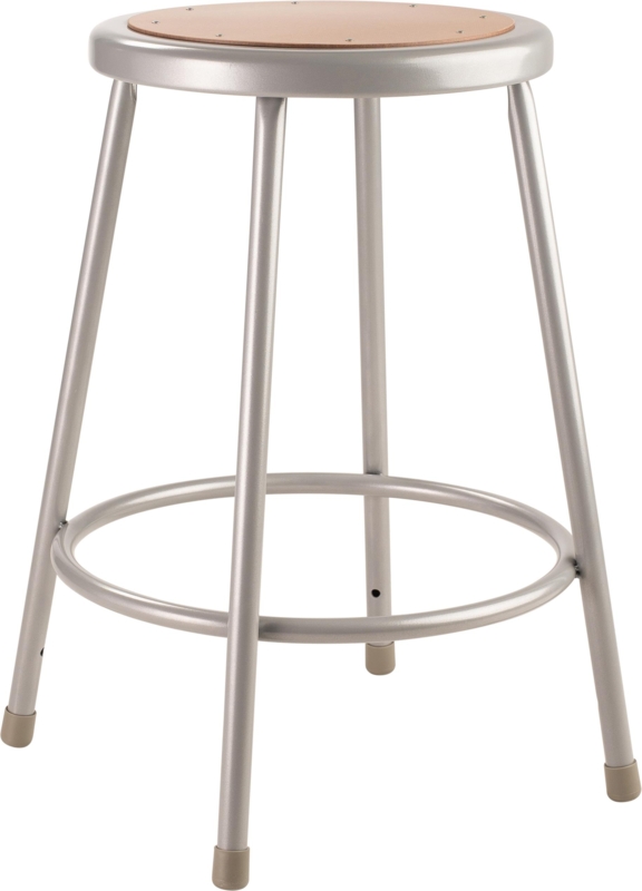Laboratory Stool Silver Metal Wood Toned Inlay Splayed Legs Utility