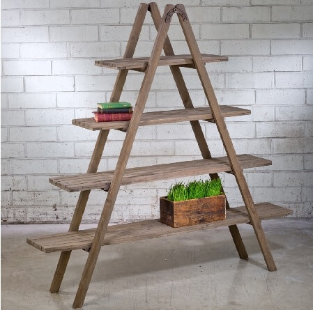 Ladder Shelf A Frame Design Distressed Weathered Brown Slatted Wood