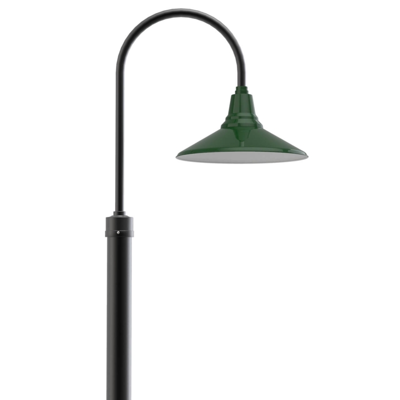 Lamp Post, Calla Green Barn Style Shade with Gooseneck Arm