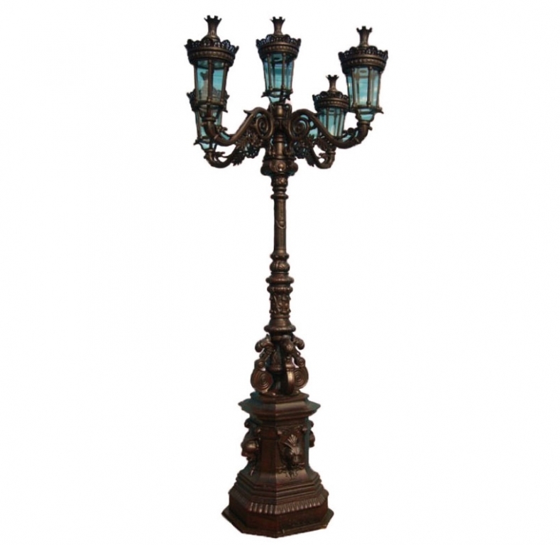 Lamp Post Victorian Four Way Lantern Lion Head Base Bronze