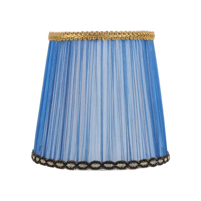 Lamp Shade Azure Blue Sheer Fabric Overlay Metallic Trim Regency
