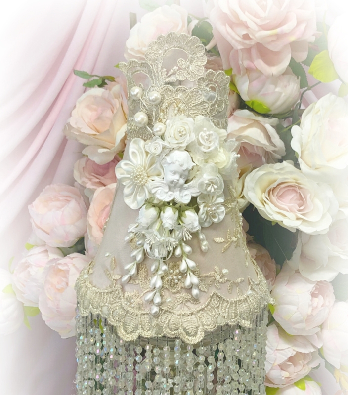Lamp Shade: Cherub Centerpiece, Beaded Fringe, Shabby Chic Lighting