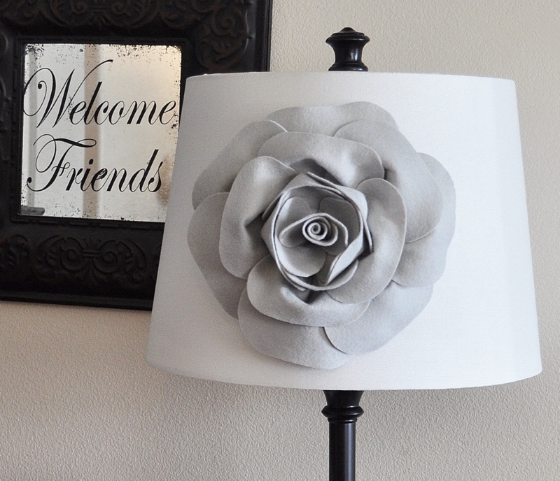 Lamp Shade: Dimensional Flower, Soft Grey, Shabby Chic Lighting Decor