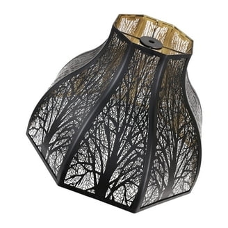 Lamp Shade, Etched Forest Pattern Metal with Metallic Gold Interior